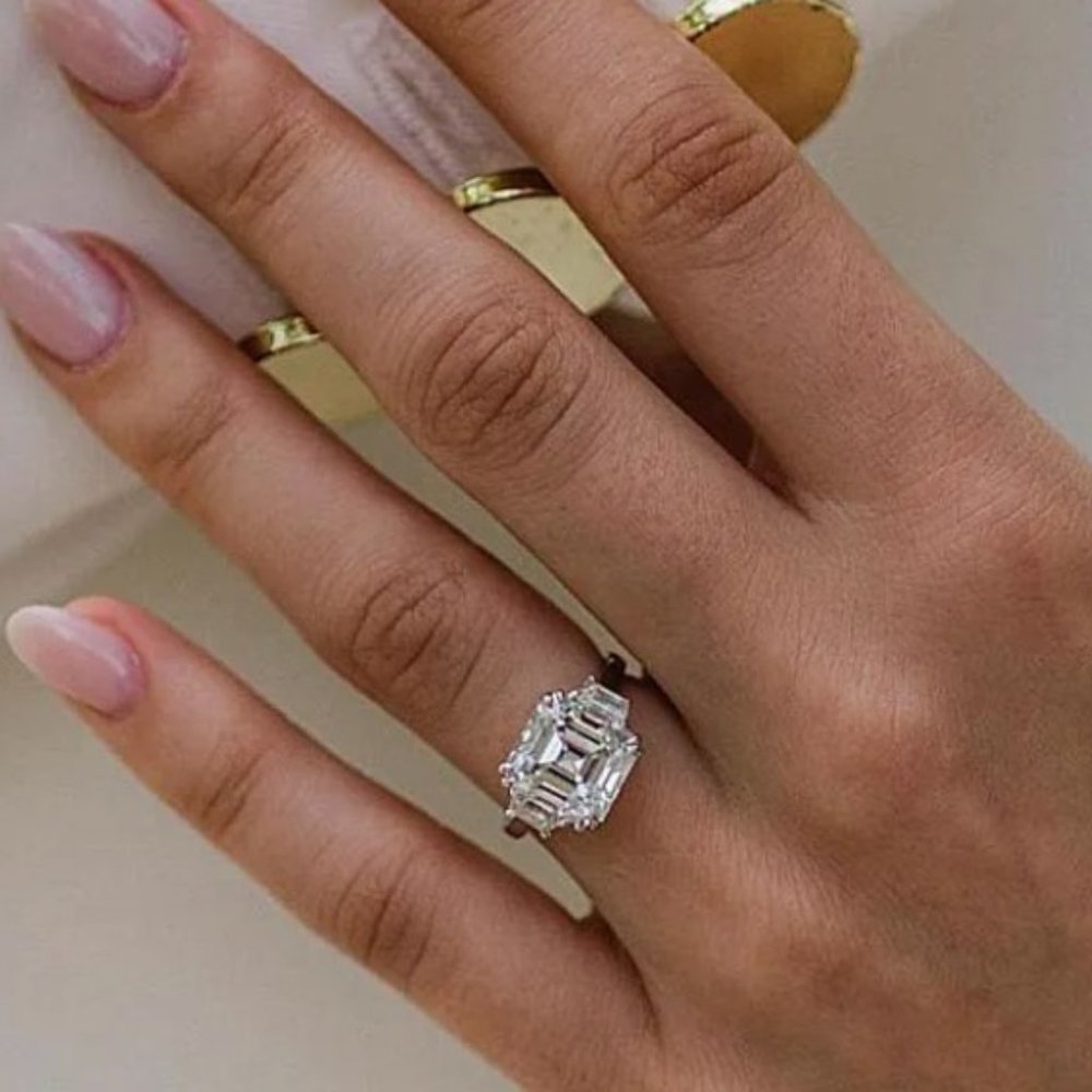 Maxine Asscher Cut 3 Stone Ring